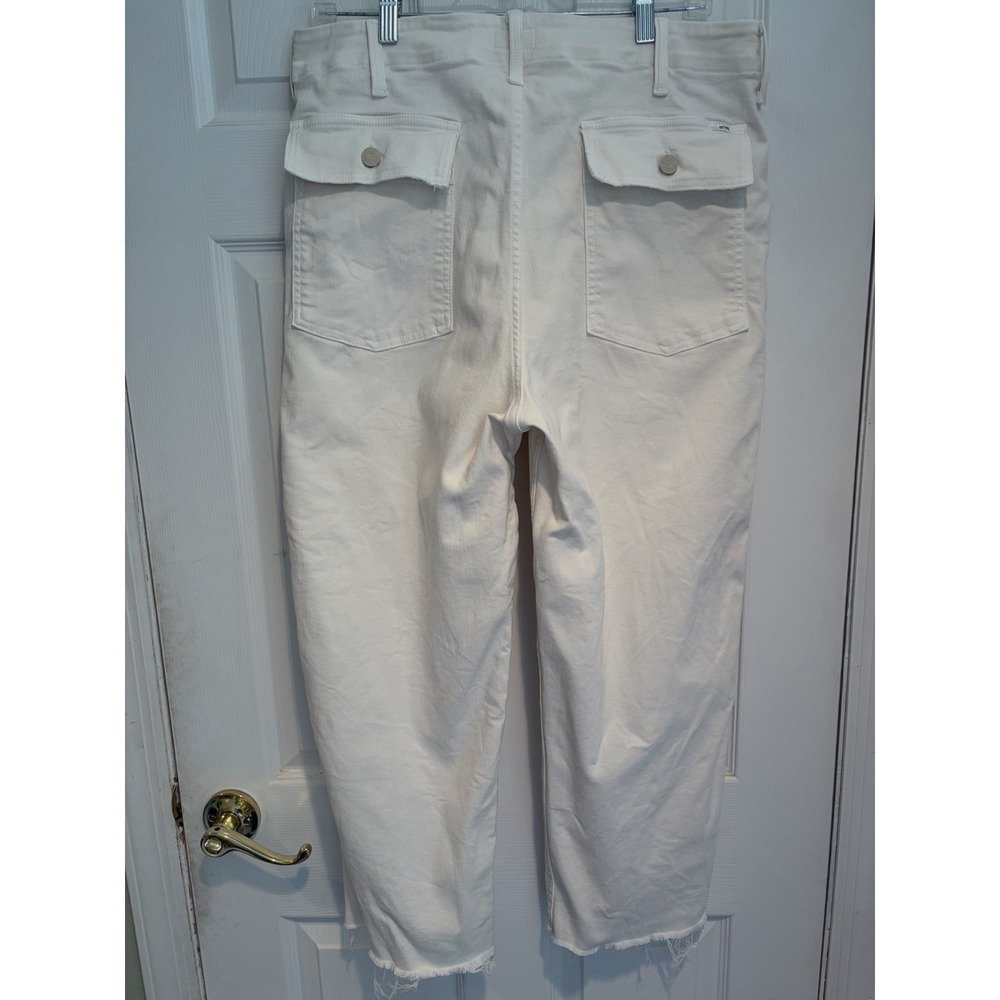 MOTHER Patch Pocket Private Ankle Fray Jeans Cream Puffs Ivory 32 1218-753